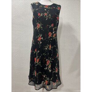 J. Stevens by Carol Escritor Vintage Y2K Black Flared Chiffon Floral Dress SZ 12